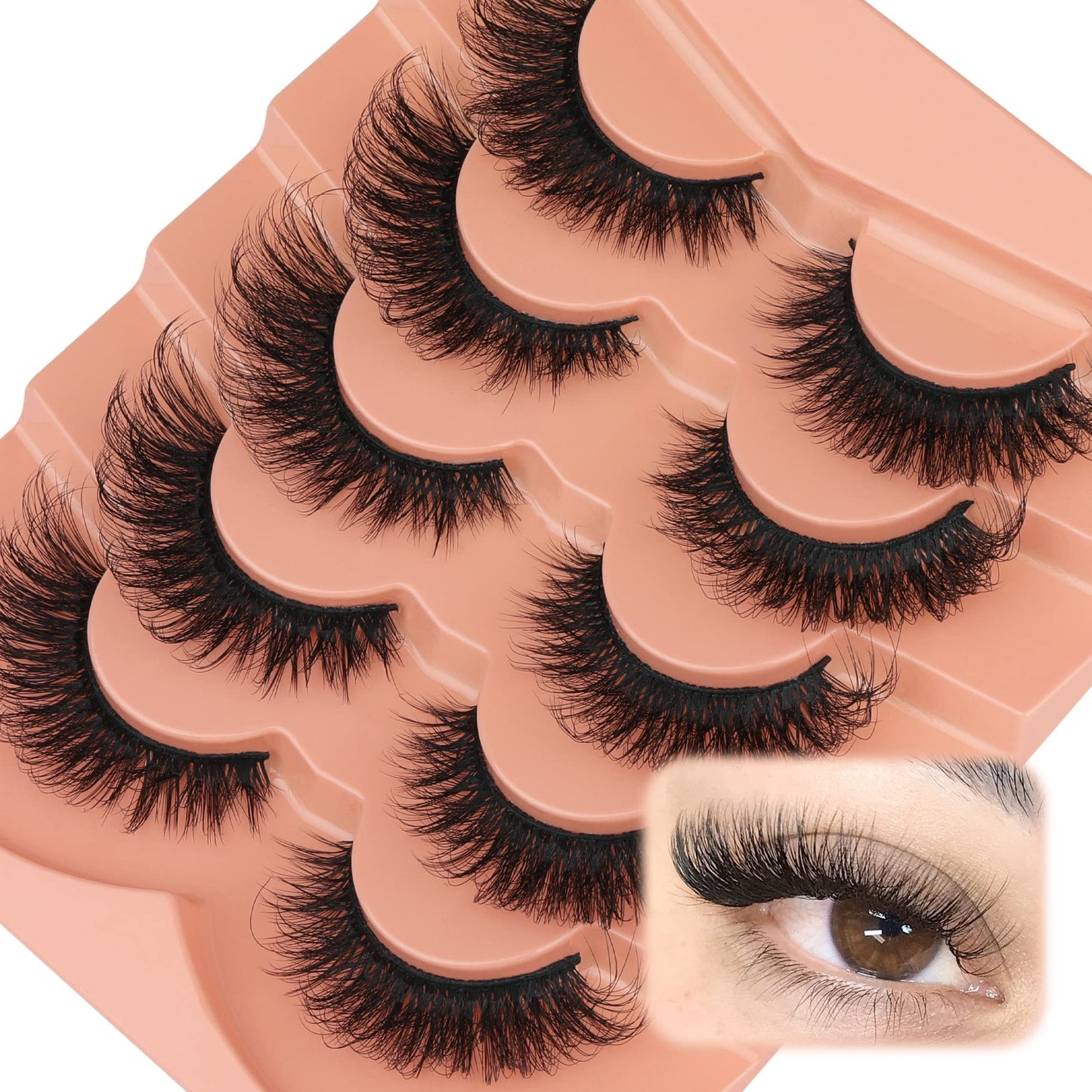 Mink Lashes Fluff False Eyelashes 20-22mm Dramatic Full Wispy Eye Lashes 8D Volume Curly Fake Eyelashes 7 Pairs Faux Mink Lashes Multipack by TOOCHUNAG