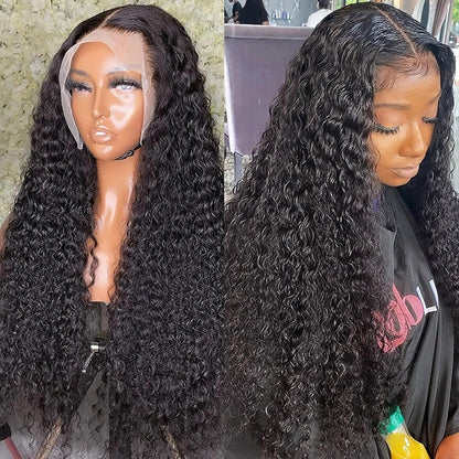 20Inch Deep Wave Lace Front Wigs Human Hair-13x4 HD Transparent Deep Wave Frontal Wigs Human Hair Glueless Curly Wigs for Women 200% Density Curly Lace Front Human Hair Pre Plucked with Baby Hair
