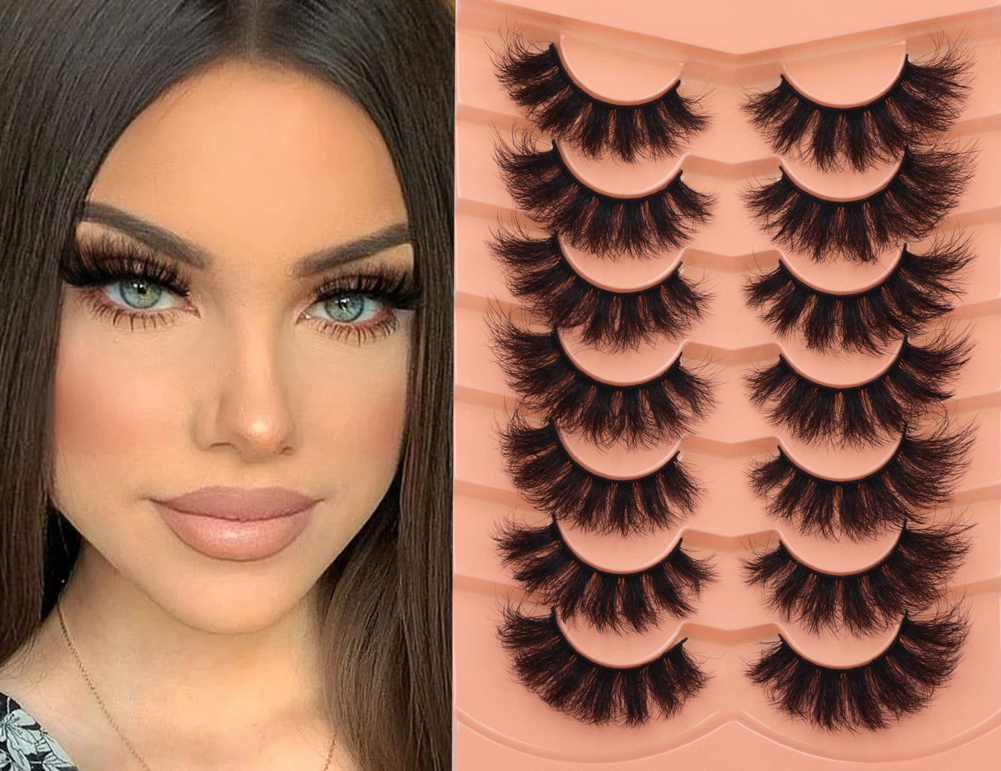 Mink Lashes Fluff False Eyelashes 20-22mm Dramatic Full Wispy Eye Lashes 8D Volume Curly Fake Eyelashes 7 Pairs Faux Mink Lashes Multipack by TOOCHUNAG