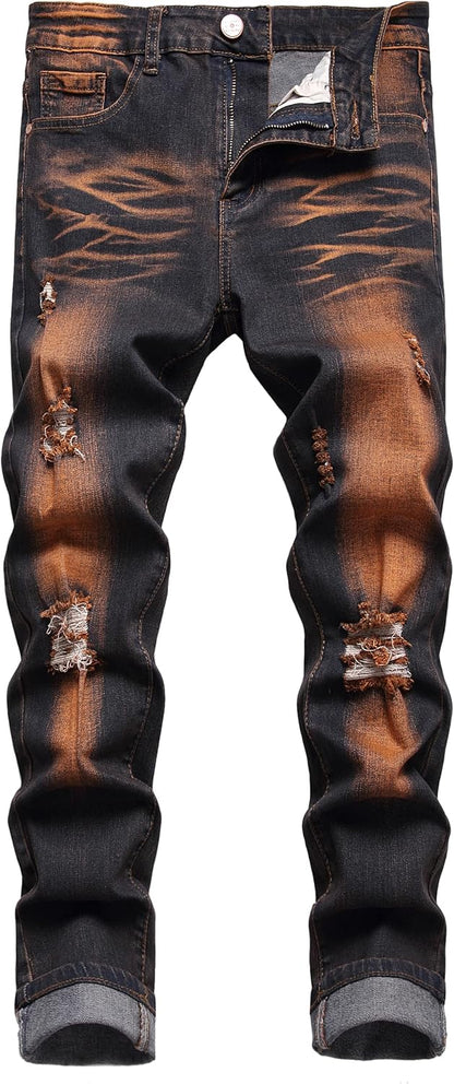 JUNBAOSS Men's Slim Fit Jeans Stretch Ripped Skinny Jeans for Men, Fashion Straight Leg Comfort Flex Waist Casual Pants