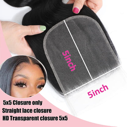 12A Human Hair Bundles with Closure Body Wave Bundles 20 22 24+18 Inch 5X5 HD Lace Closure Human Hair 100% Brazilian Virgin Hair Extensions 3 Bundles Deals Hair Quick Weave Bundle for Women