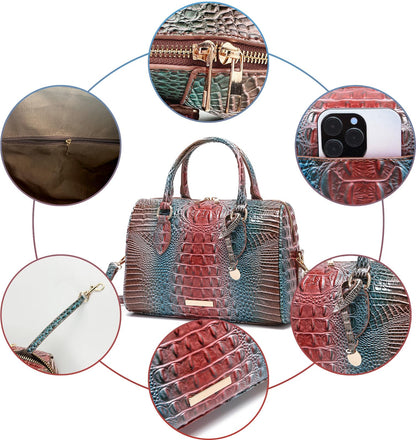 Top-Handle Crocodile Purses For Women Crossbody Leather Bags Trendy Large Capacity Tote with Shoulder Strap