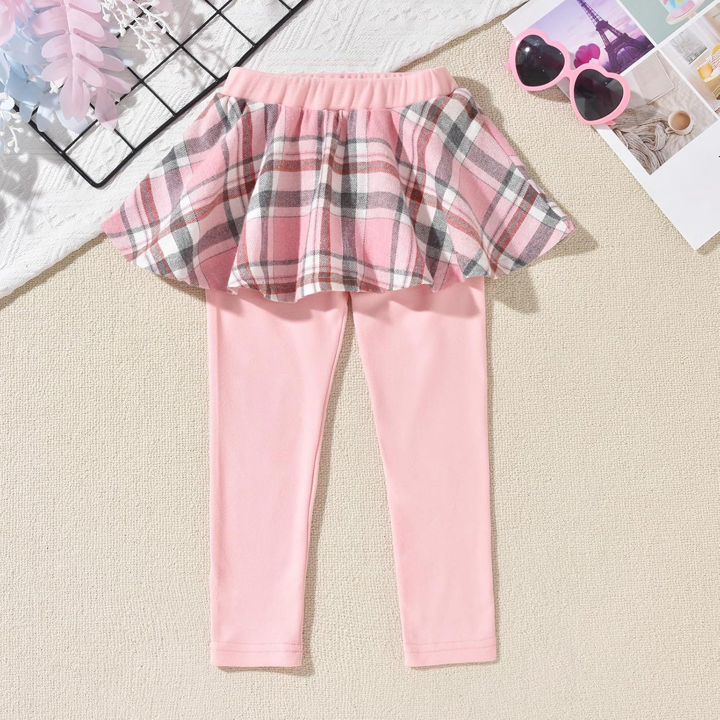HINTINA Toddler Little Girl Letter Print Sweatshirt Top Plaid Skirt Pants Fall Winter Outfits