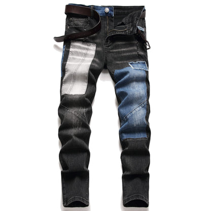 XIMXIMMTIAN Men's Biker Moto Washed Distressed Slim Fit Straight Jeans Denim