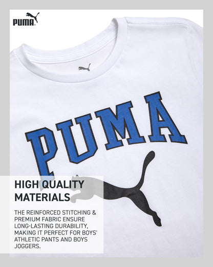 PUMA Boys Pants Set - 3 Piece Athletic T-Shirt, Zip Up Jacket, Jogger Pants - Boys Activewear Tricot Jogset (8-16)