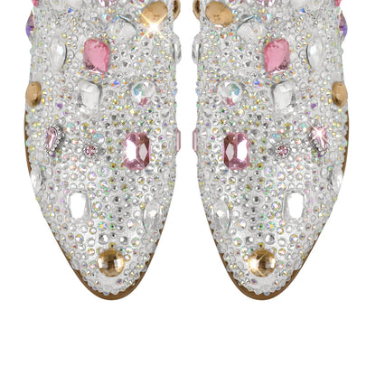 Richealnana Sparkly Rhinestones Cowboy Cowgirl Style Boots Calf High Boots for Women 2INCH Heeled Shining Pull On Tabs