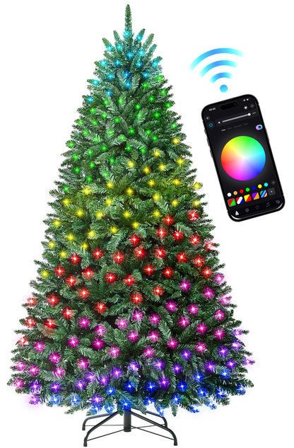 HOLLO STAR 6 ft Prelit Christmas Tree with 270 LED Lights, App Control, Artificial Christmas Tree with Multi-Color RGBW Lights, 1072 Branch Tips, Metal Base, Easy to Assemble, for Home, Party