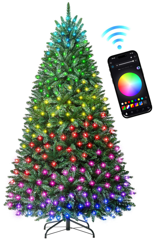 HOLLO STAR 6 ft Prelit Christmas Tree with 270 LED Lights, App Control, Artificial Christmas Tree with Multi-Color RGBW Lights, 1072 Branch Tips, Metal Base, Easy to Assemble, for Home, Party