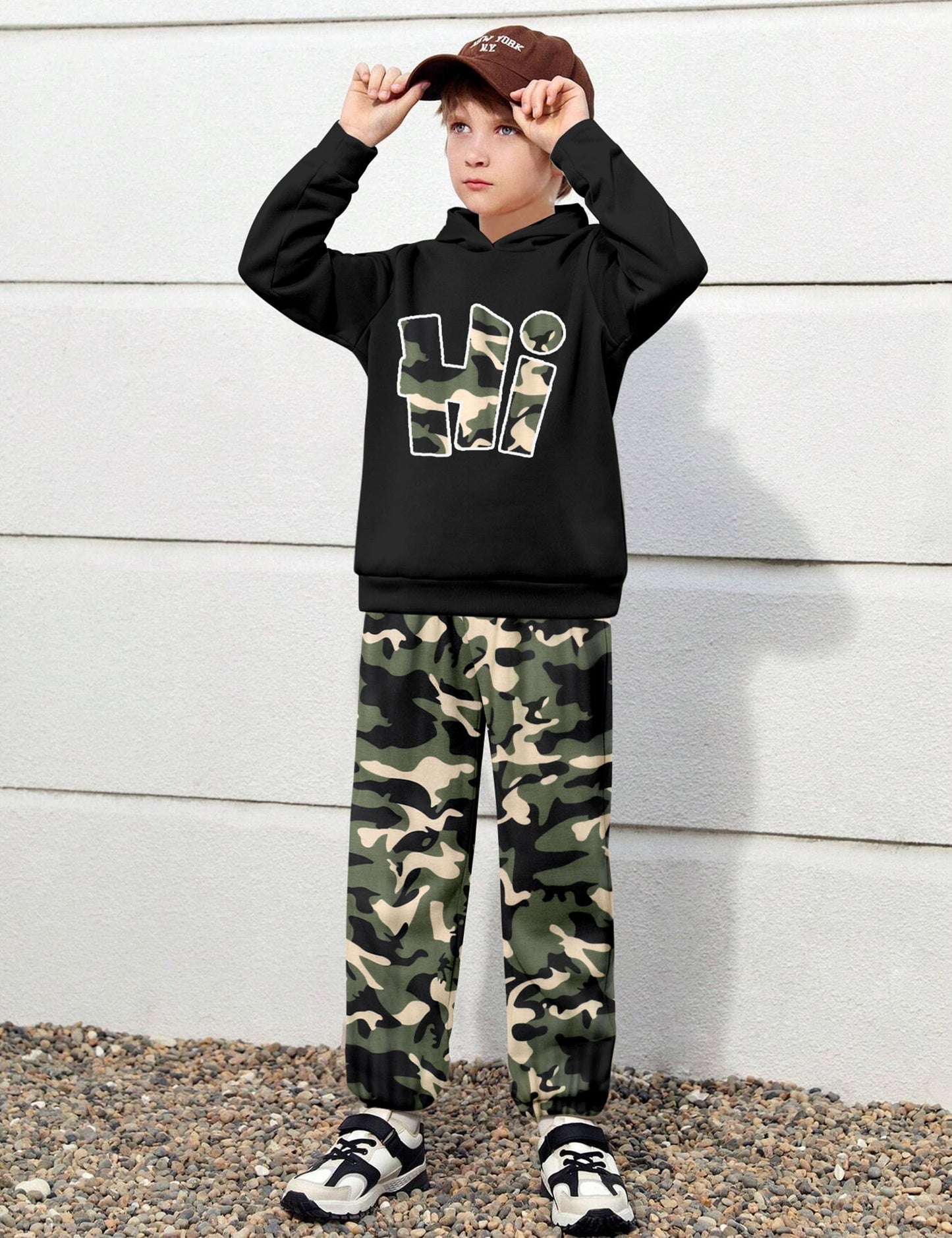 Boys Clothes Camo Boys Outfits Letter Printing Pullover Hoodie and Pants 2Pcs Winter Kids Clothes Boys for 7-14 Years