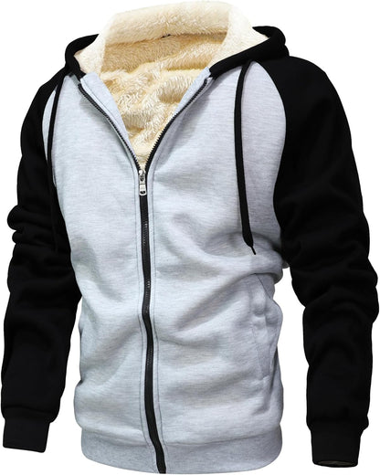 GXAMOY Men's Winter Fleece Hoodies for Men Heavyweight Warm Thick Full Zip Up Sweatshirt Outerwear