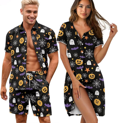 His and Her Pajamas for Couples Set Plus Size Button Down Pjs Nightgown Sleepwear Lounge Sets