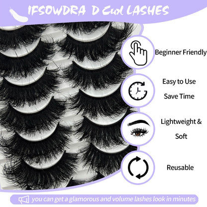 Mink Lashes Fluffy Big Dramatic Thick False Eyelashes, Soft 20mm Volume 3D Faux Mink, 20 Pairs Eyelashes Pack, 25mm Full Strip Lashes That Look Like Extensions