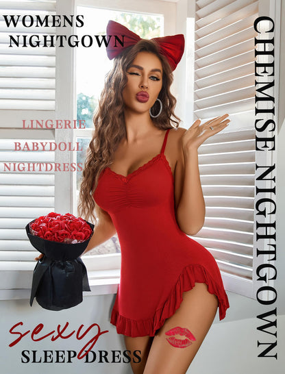 Avidlove Lingerie for Women Sexy Nightgown Modal Nightwear Side Slit Babydoll Chemise Spaghetti Strap nighties