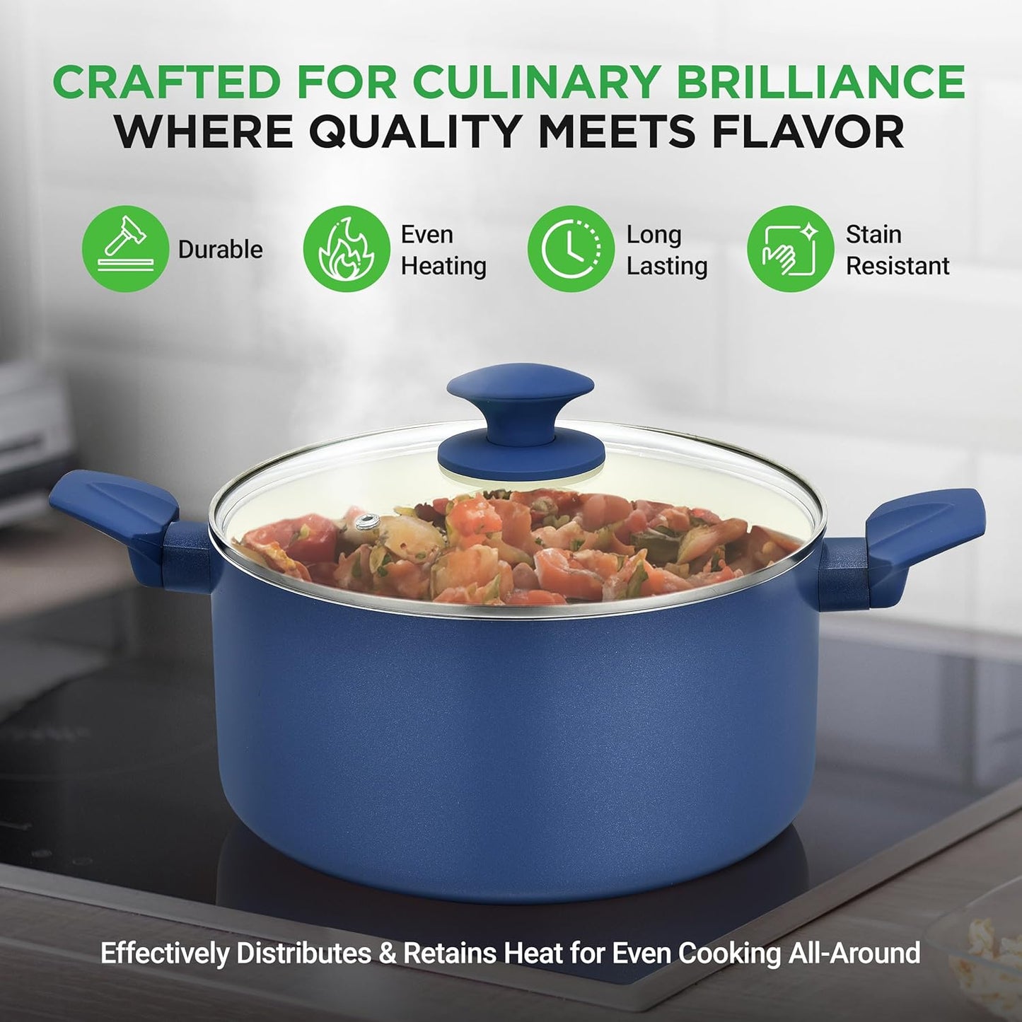 Nutrichef 54 Piece Professional Grade Complete Home Kitchen Cookware Set, Ceramic Non-Stick Bakeware, Pot and Pans Kit, Cool-Touch Handles, Safe for Gas, Electric, Induction Cooktops, Easy Clean