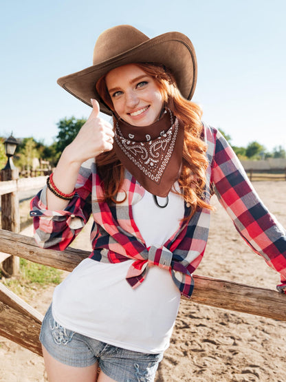 Ibeauti Cowboy Hat with Fringed Bandana Set for Women Wide Brim Western Cowgirl Hat Paisley Head Wrap Scarf