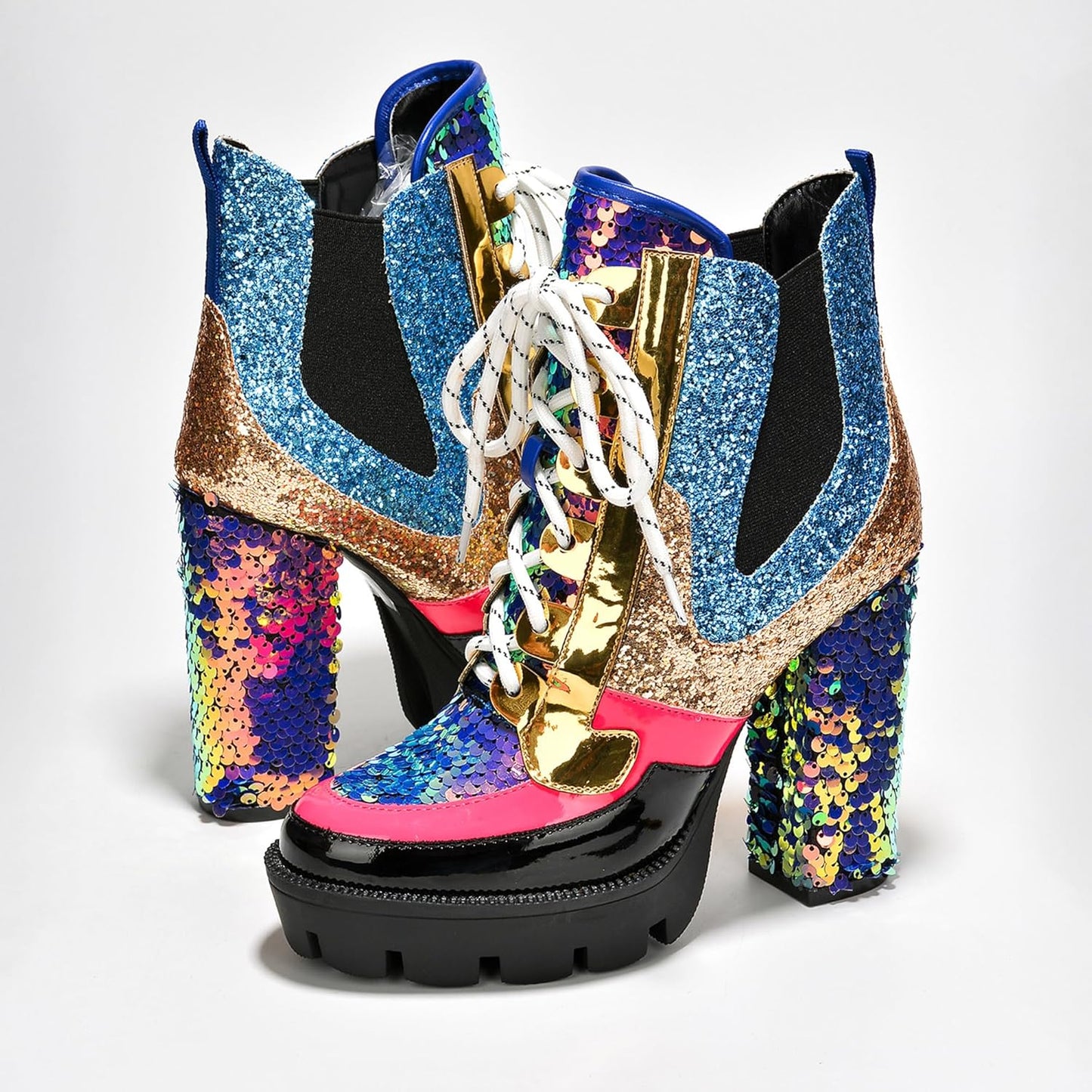 Women's Rhinestone Cowboy Booties - Western Ankle Boots with Pointed Toe, Block Heel & Lace-Up Design for Casual Dress or Party | Stylish Comfortable Short Booties (Nell)