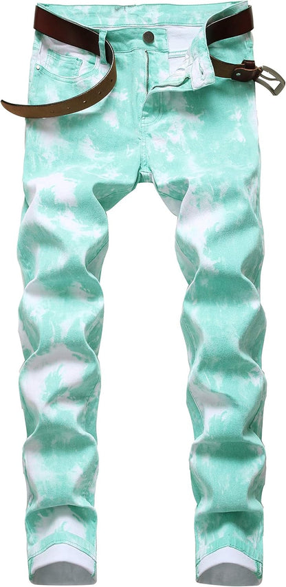 DANT BULUN Men's Fashion Casual Printed Jeans Stretch Skinny Denim Jogger Pants