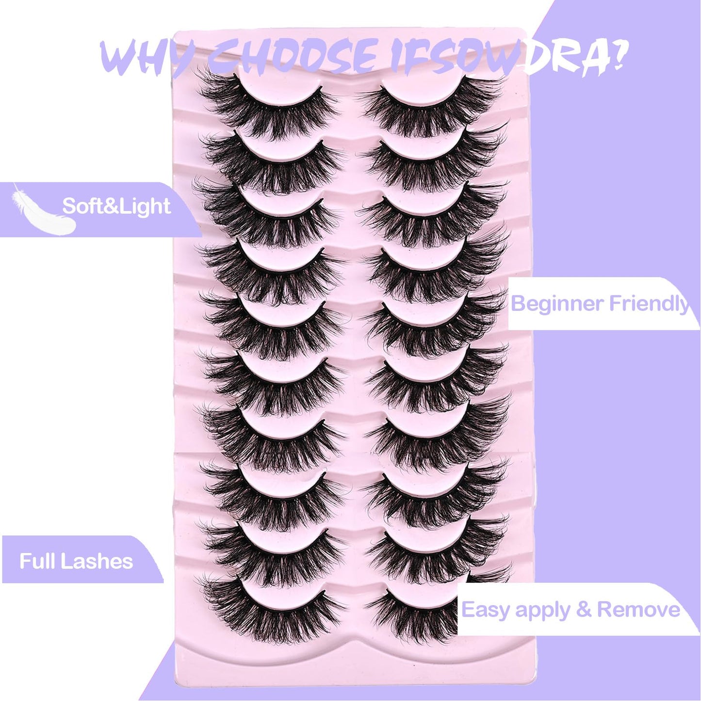 Mink Lashes Fluffy Big Dramatic Thick False Eyelashes, Soft 20mm Volume 3D Faux Mink, 20 Pairs Eyelashes Pack, 25mm Full Strip Lashes That Look Like Extensions