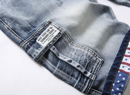 Baylvn Men's Casual Ripped Printed Denim Shorts Slim Fit Summer Beach Jeans Shorts