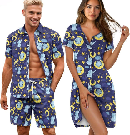 His and Her Pajamas for Couples Set Plus Size Button Down Pjs Nightgown Sleepwear Lounge Sets