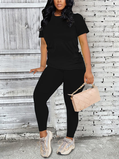 Nimsruc Women 2 Piece Outfits Summer Lounge Set Matching Jogger Sets Short Sleeve Tracksuit Loungewear Sweatsuits