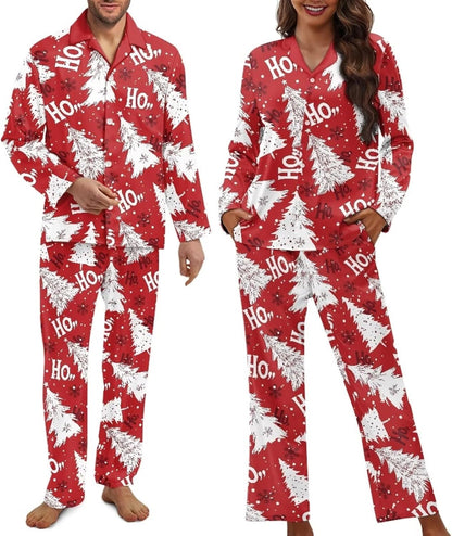 Matching Pajamas for Couple Soft Funny Front Button long Sleeve Pajamas
