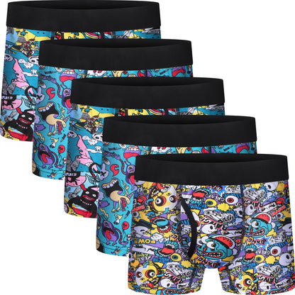 Boys Boxer Briefs,Cotton Toddler Underwear Breathable Mesh Performance Sport Big Boy Boxer Briefs with Fly 5 Pack