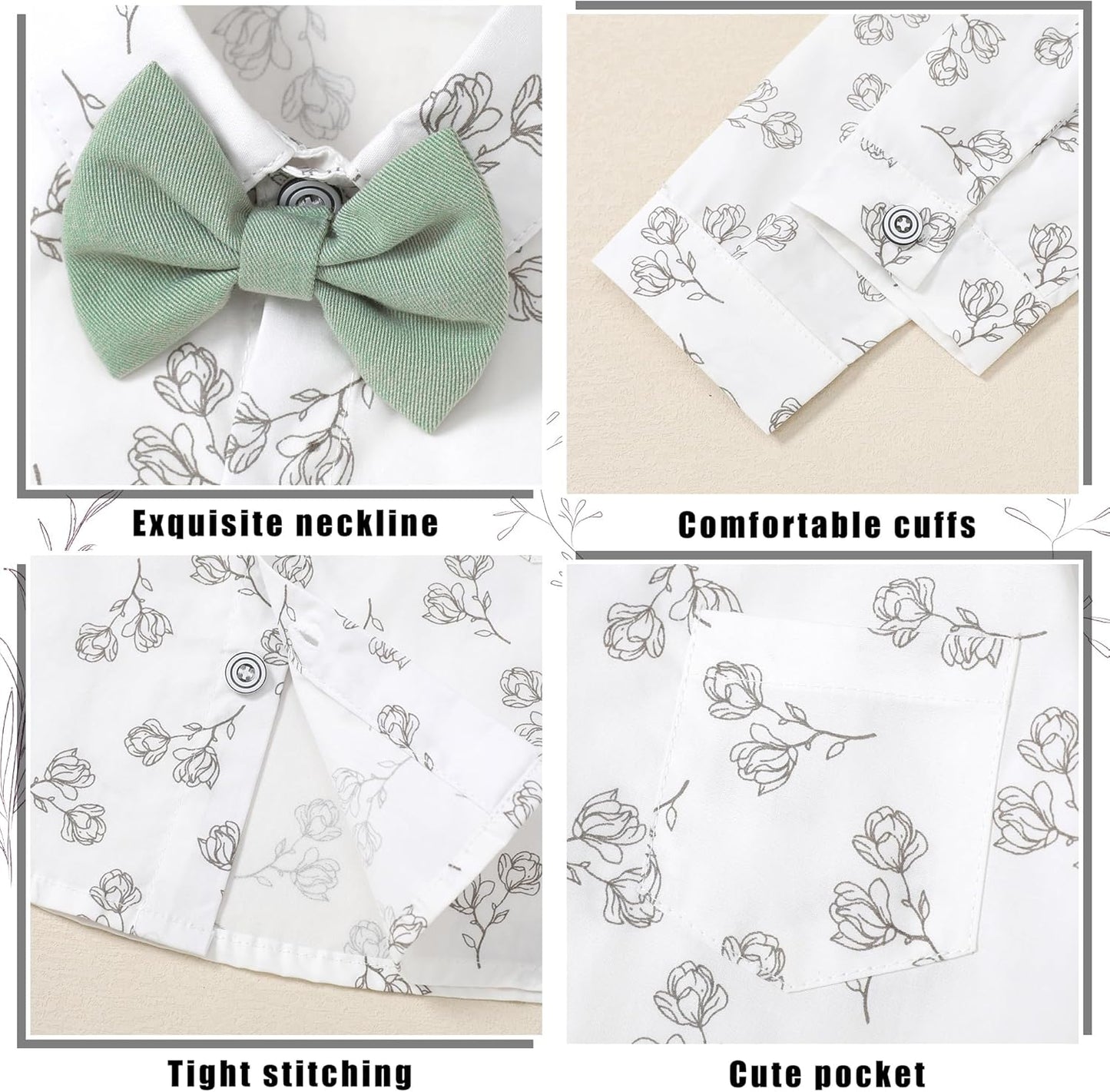 ZOEREA Toddler Boy Suit Formal Wedding Outfits Gentleman Clothes Long Sleeve Shirt + Suspender Pants + Bowtie