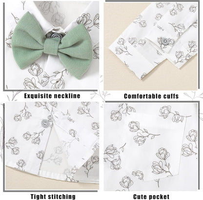 ZOEREA Toddler Boy Suit Formal Wedding Outfits Gentleman Clothes Long Sleeve Shirt + Suspender Pants + Bowtie