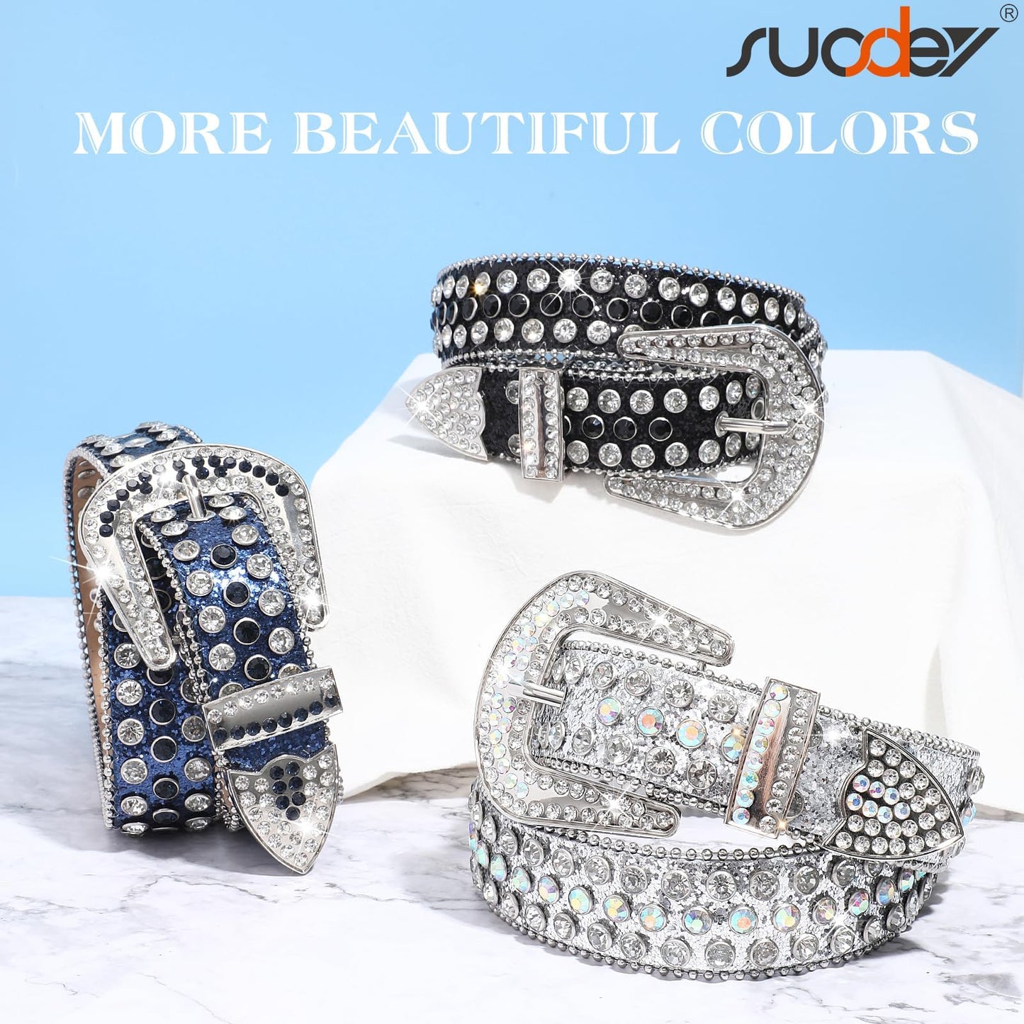 SUOSDEY Rhinestone Belt Unisex Sequin Strap Bling Crystal Western Studs Glitter Luxury Belt for Jeans Pants Dress