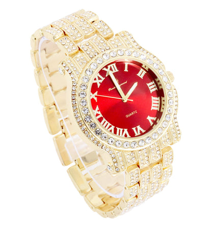 Charles Raymond Bling-ed Out Silver Round Luxury Mens Watch w/Bling-ed Out Bracelet - L0504B