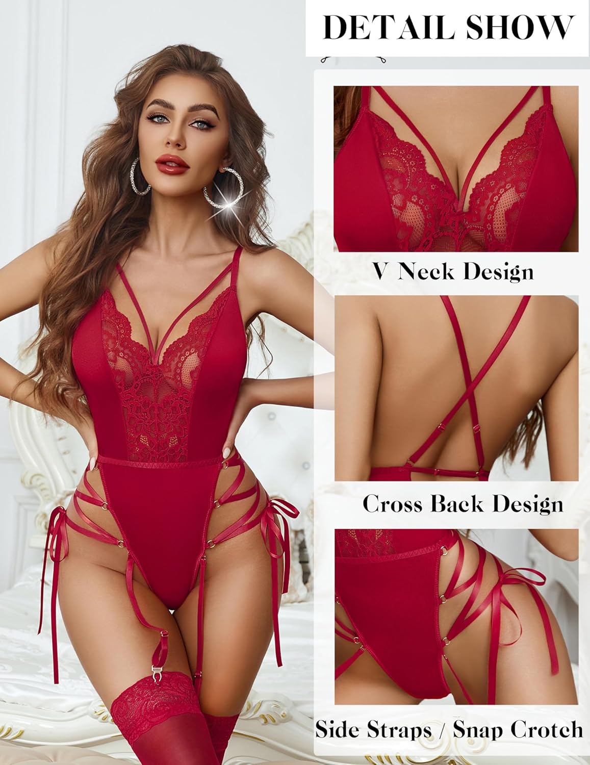 Avidlove Lingerie for Women Lace Lingerie Sets with Garter Belts One Piece Bodysuit Teddy No Stockings S-XXL