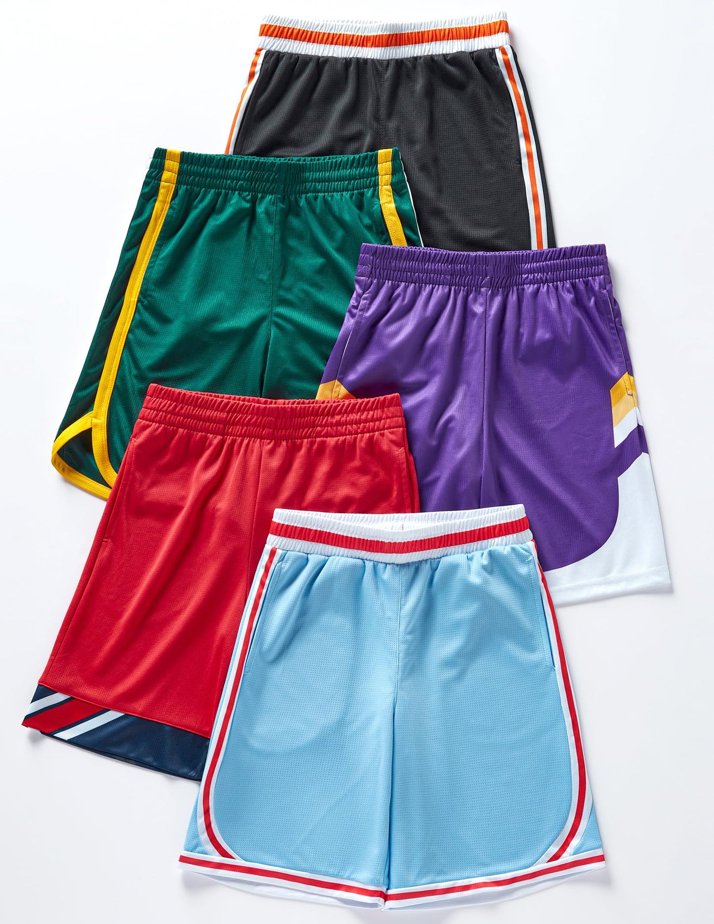 Liberty Imports 5 Pack Big Boys Youth Athletic Mesh Basketball Shorts with Pockets Quick Dry Activewear