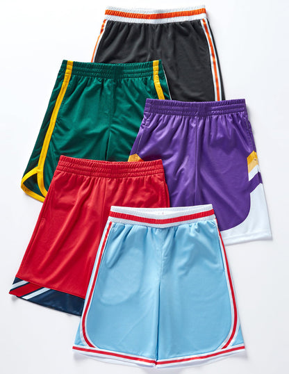 Liberty Imports 5 Pack Big Boys Youth Athletic Mesh Basketball Shorts with Pockets Quick Dry Activewear