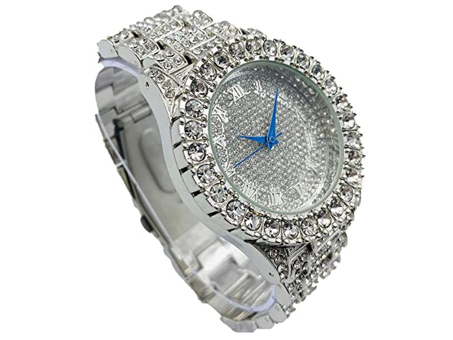 Charles Raymond Women's Big Rocks Bezel Colored Dial with Roman Numerals Fully Iced Out Watch - ST10327LA