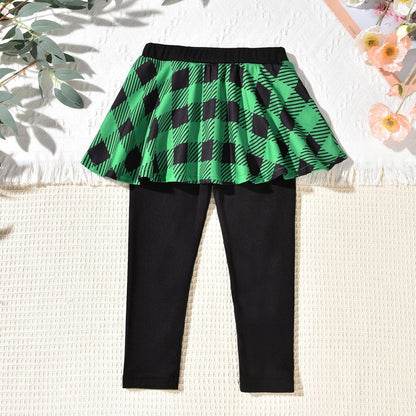 HINTINA Toddler Little Girl Letter Print Sweatshirt Top Plaid Skirt Pants Fall Winter Outfits