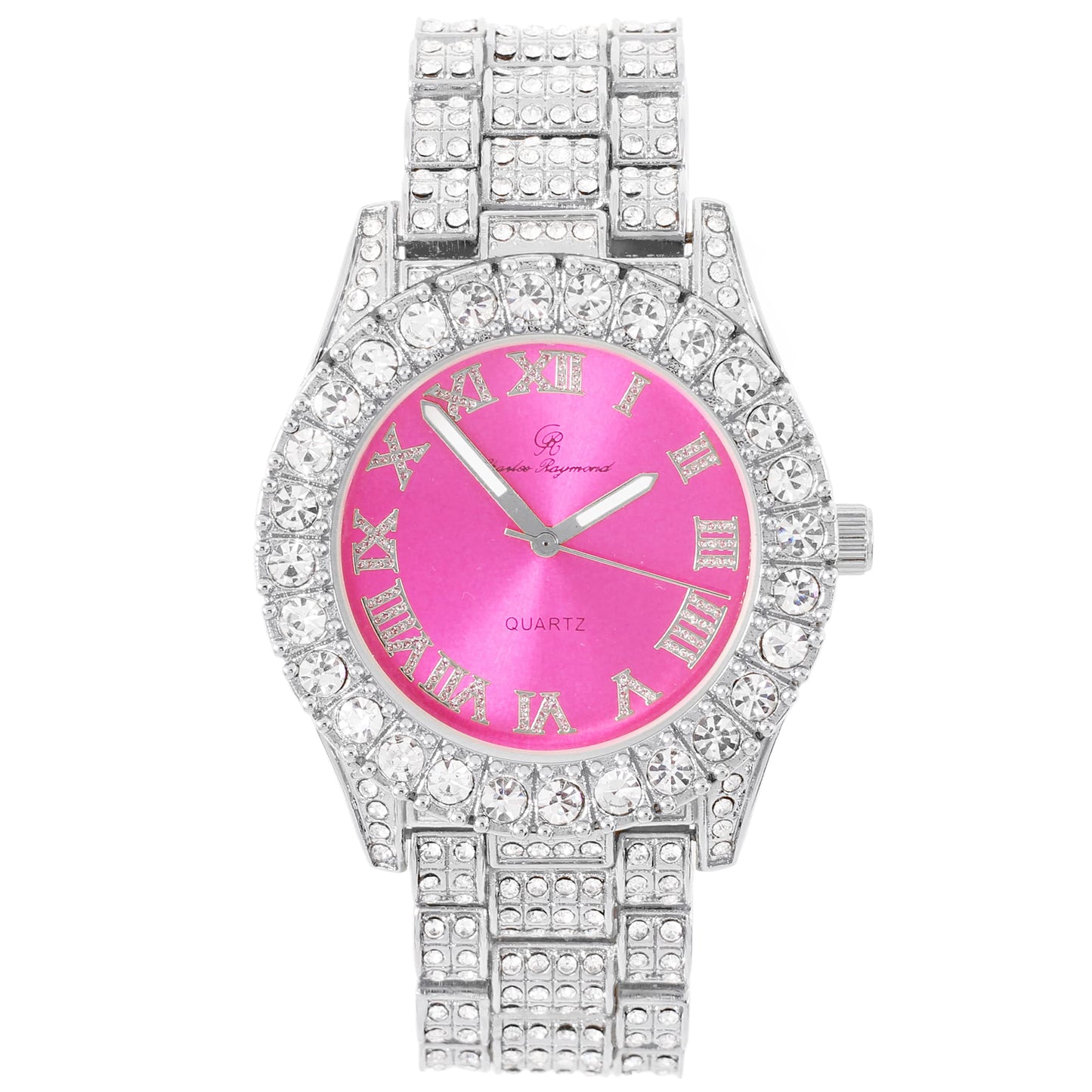 Charles Raymond Women's Big Rocks Bezel Colored Dial with Roman Numerals Fully Iced Out Watch - ST10327LA