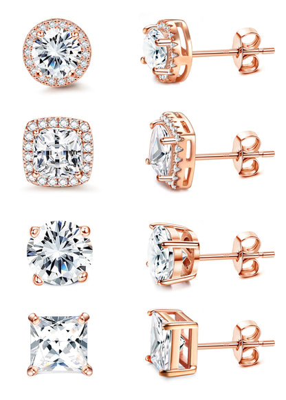 MILACOLATO Cubic Zirconia Stud Earrings for Women Men | 18K Gold Plated Hypoallergenic Sterling Silver Post Earrings | Big Brilliant Simulated Diamond CZ Halo Stud Earrings for Sensitive Ears