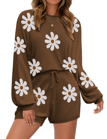 Ekouaer Knit Pajamas Set for Women Lounge Wear Sets Long Sleeve Sweatsuit Matching 2 Piece Outfits Casual Sweater Sets S-XXL