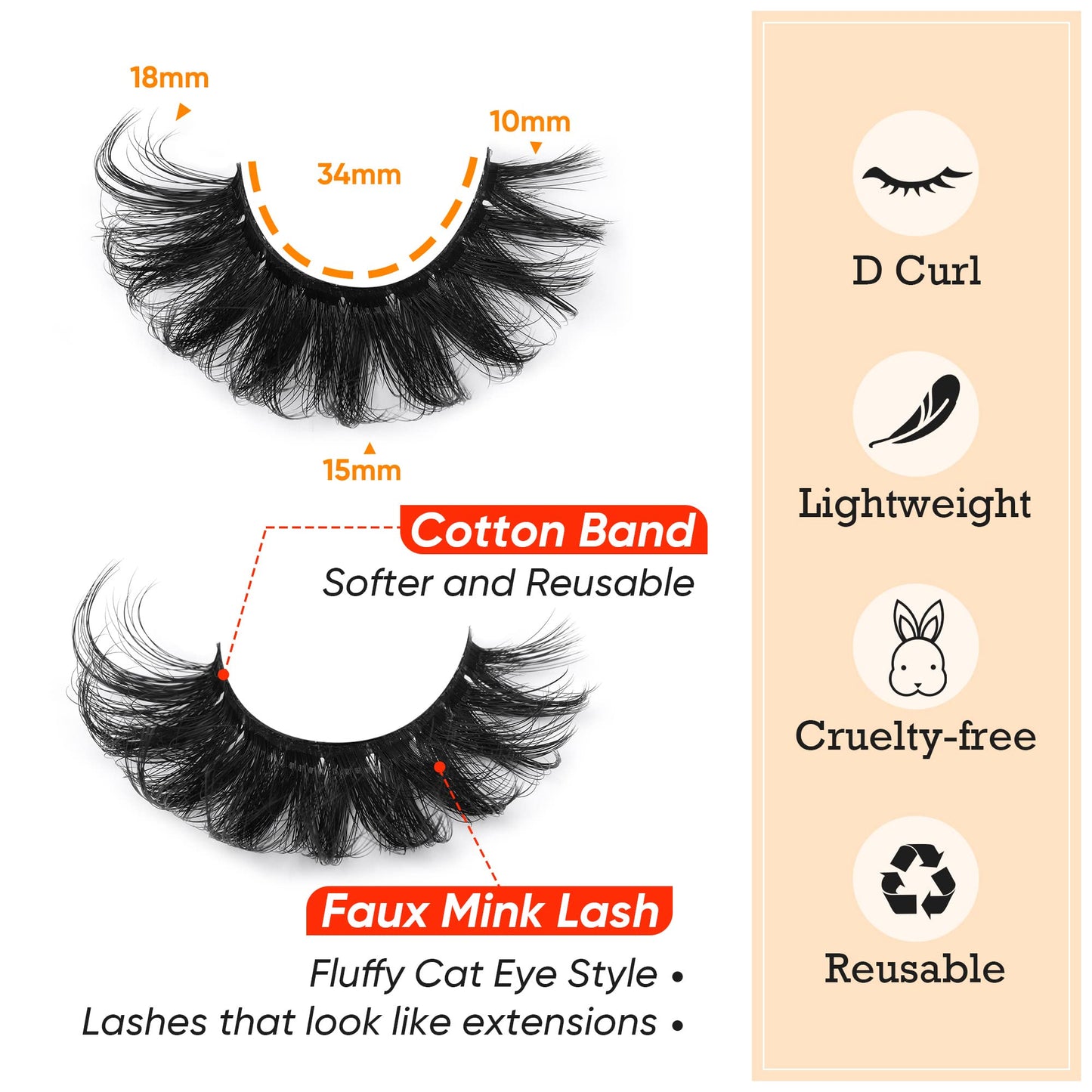 Mink Lashes Full Volume False Eyelashes 18mm Dramatic Faux Mink Eyelashes Natural Look Cat Eye Volume Eye Lashes Multipack by Focipeysa