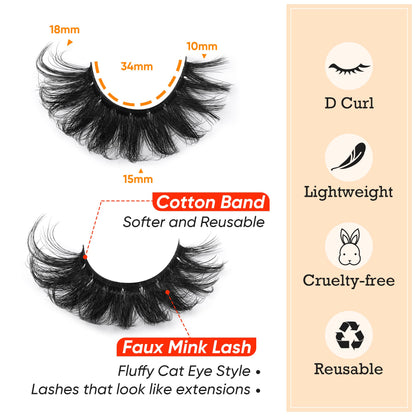 Mink Lashes Full Volume False Eyelashes 18mm Dramatic Faux Mink Eyelashes Natural Look Cat Eye Volume Eye Lashes Multipack by Focipeysa