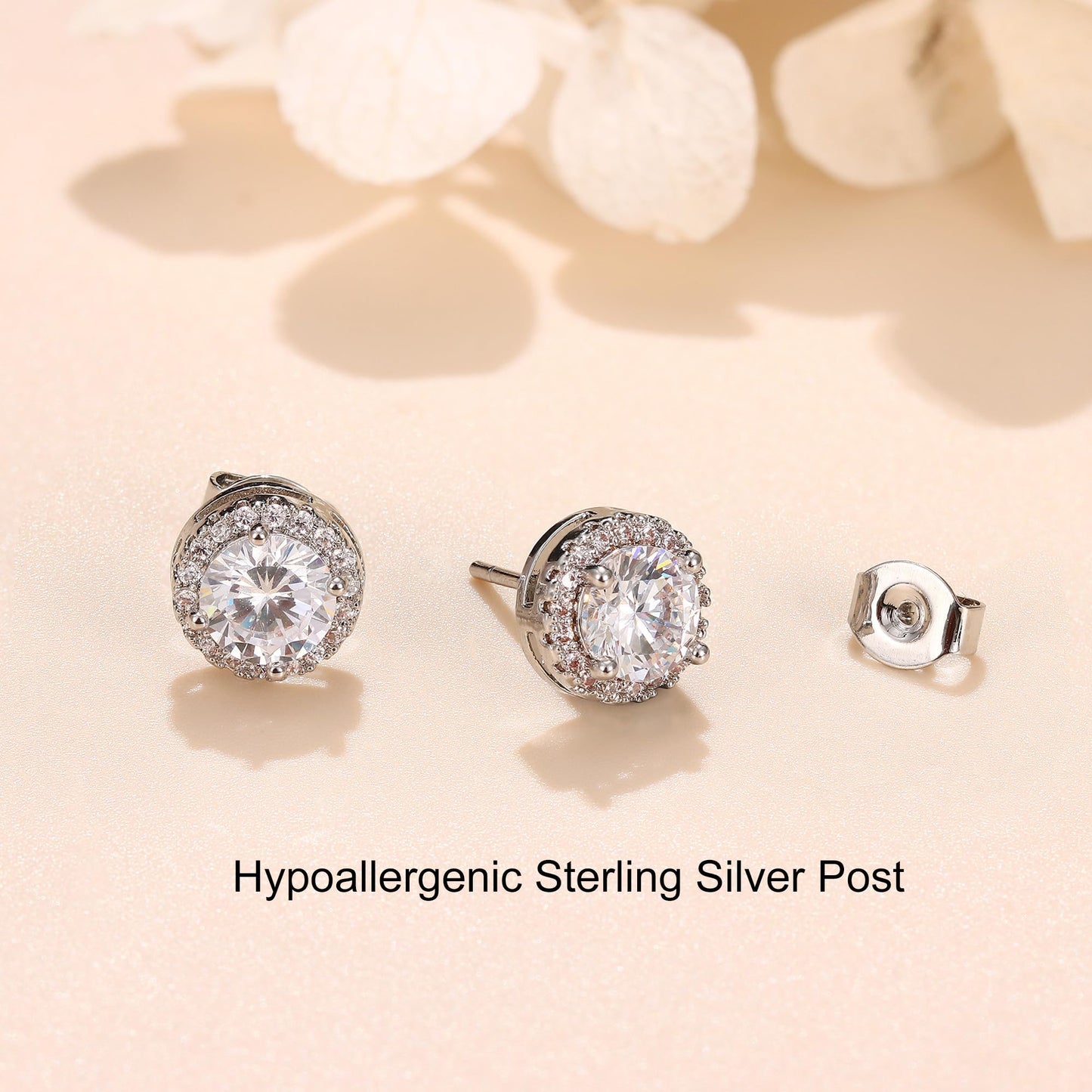 MILACOLATO Cubic Zirconia Stud Earrings for Women Men | 18K Gold Plated Hypoallergenic Sterling Silver Post Earrings | Big Brilliant Simulated Diamond CZ Halo Stud Earrings for Sensitive Ears