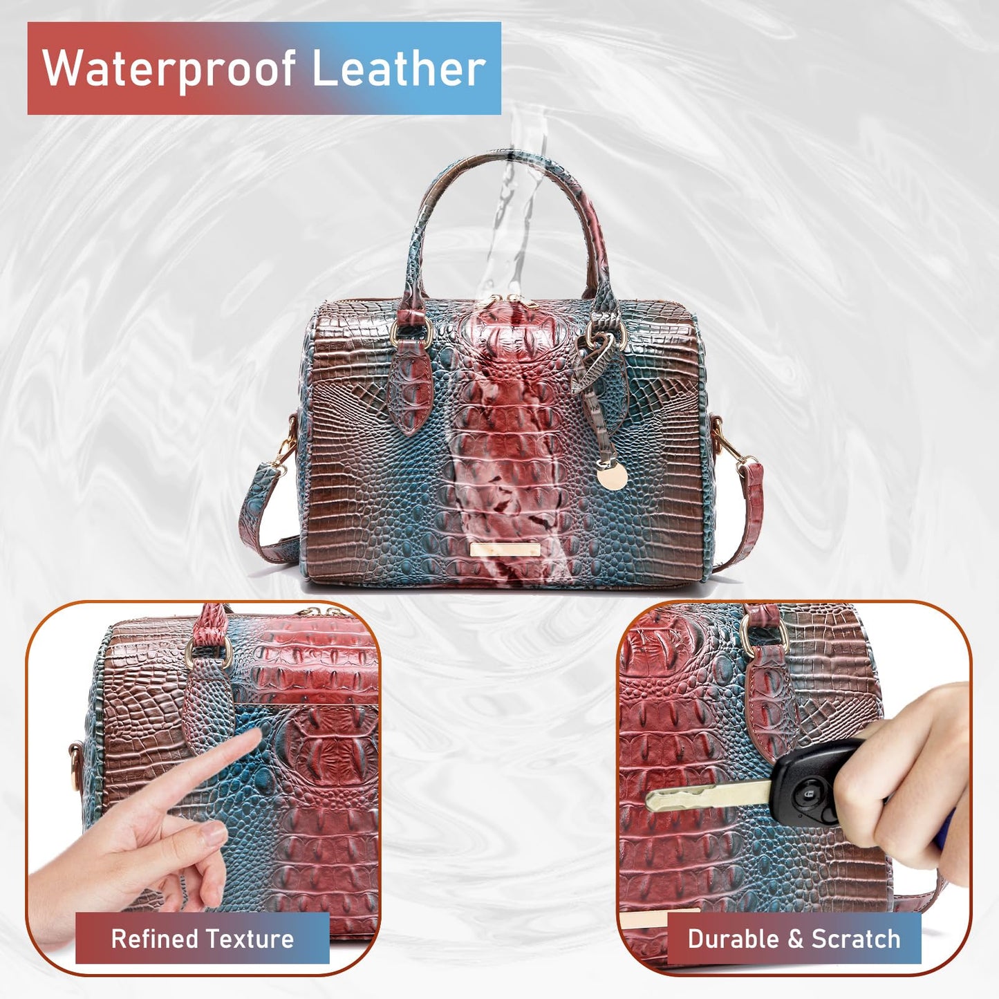 Top-Handle Crocodile Purses For Women Crossbody Leather Bags Trendy Large Capacity Tote with Shoulder Strap