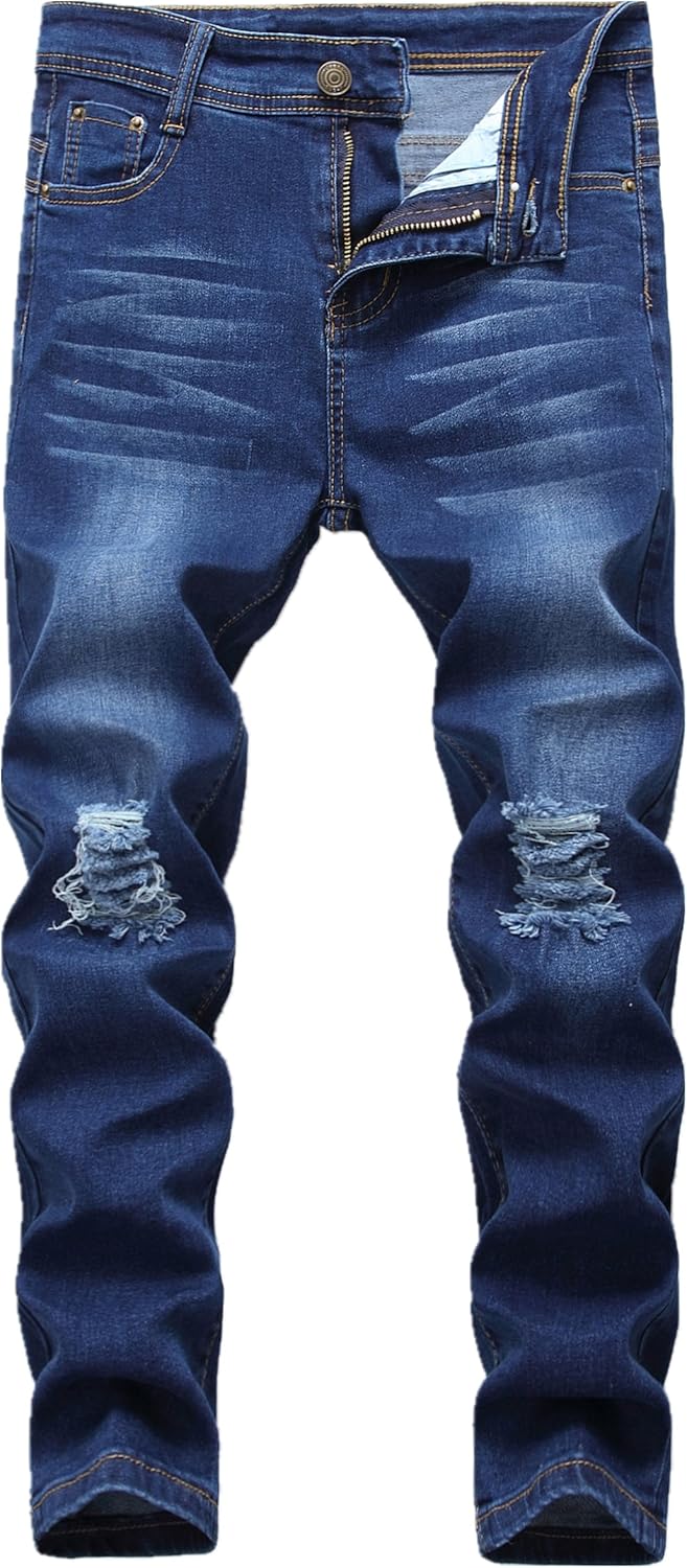 Boy's Skinny Fit Ripped Destroyed Distressed Stretch Slim Jeans Pants