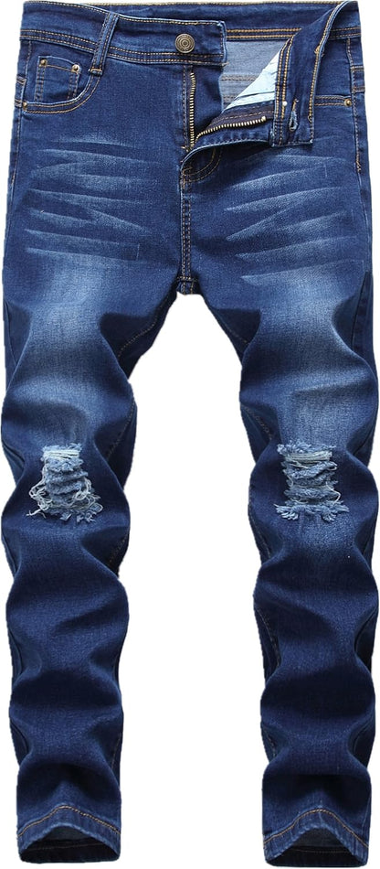 Boy's Skinny Fit Ripped Destroyed Distressed Stretch Slim Jeans Pants