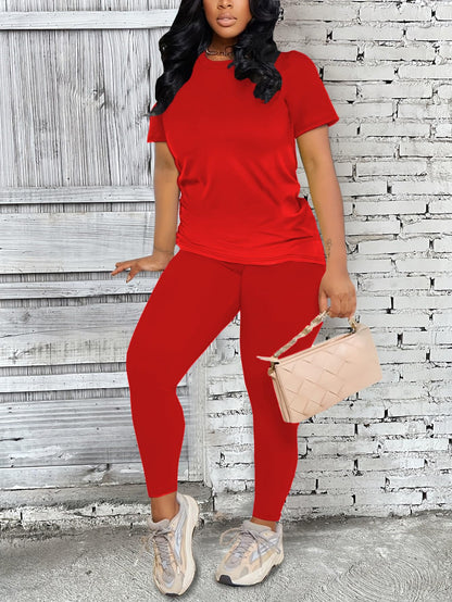 Nimsruc Women 2 Piece Outfits Summer Lounge Set Matching Jogger Sets Short Sleeve Tracksuit Loungewear Sweatsuits