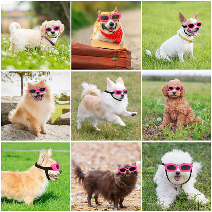 Small Dog Sunglasses UV Protection Goggles Eye Wear Protection with Adjustable Strap Doggy Heart Shape Anti-Fog Sunglasses for Pet Dogs Sun Glasses Doggie Windproof Glasses, Pink