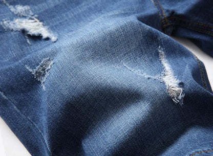 Baylvn Men's Casual Ripped Printed Denim Shorts Slim Fit Summer Beach Jeans Shorts