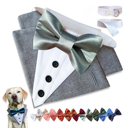 Custom-Fit Dog Tuxedo with Bow Tie & Lapel Uncut Cham Eyelet | Keyhole Fishtail Buttonhole Design | Optional Ring Bearer Clasp | Perfect Outfit for Wedding & Birthday by ACORD EU (Tan)