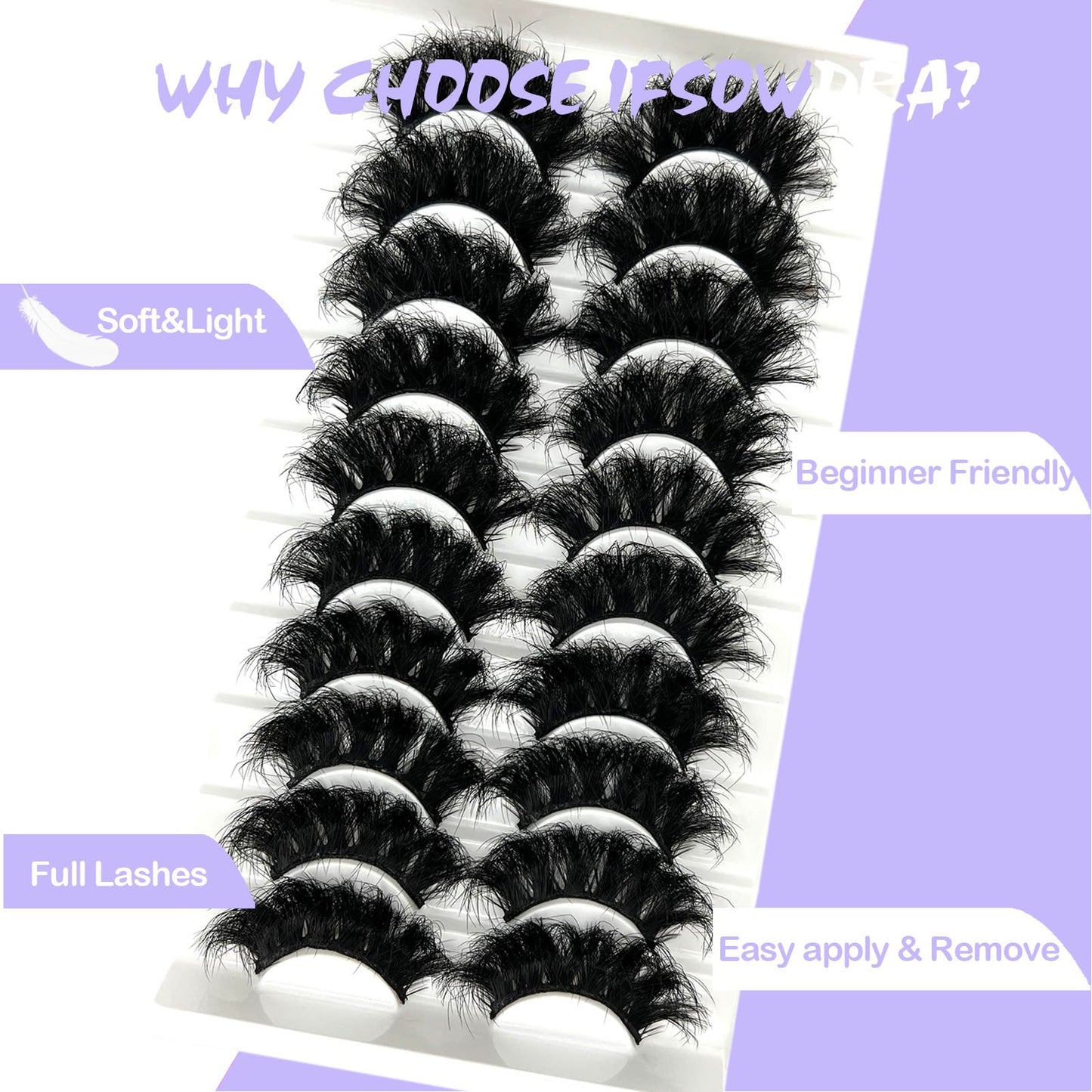 Mink Lashes Fluffy Big Dramatic Thick False Eyelashes, Soft 20mm Volume 3D Faux Mink, 20 Pairs Eyelashes Pack, 25mm Full Strip Lashes That Look Like Extensions